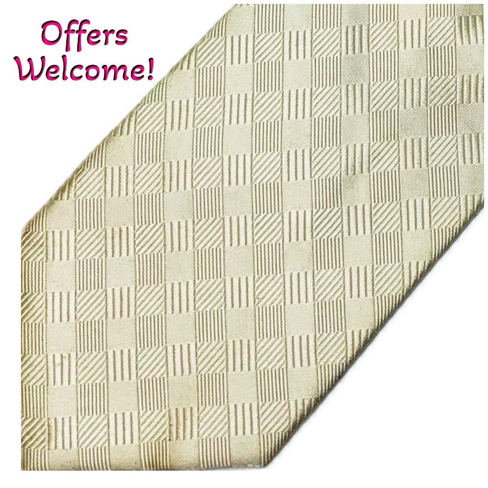 Alexander Julian‎ Colours 100% Silk Tie Cream Ivory Jacquard Prom Career Suit
